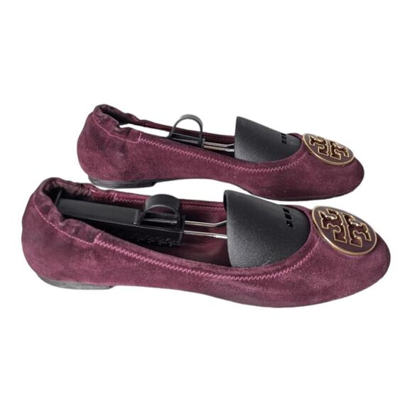 TORY BURCH Reva Maroon Suede Ballet Flats Size 8.5M - Picture 2 of 9